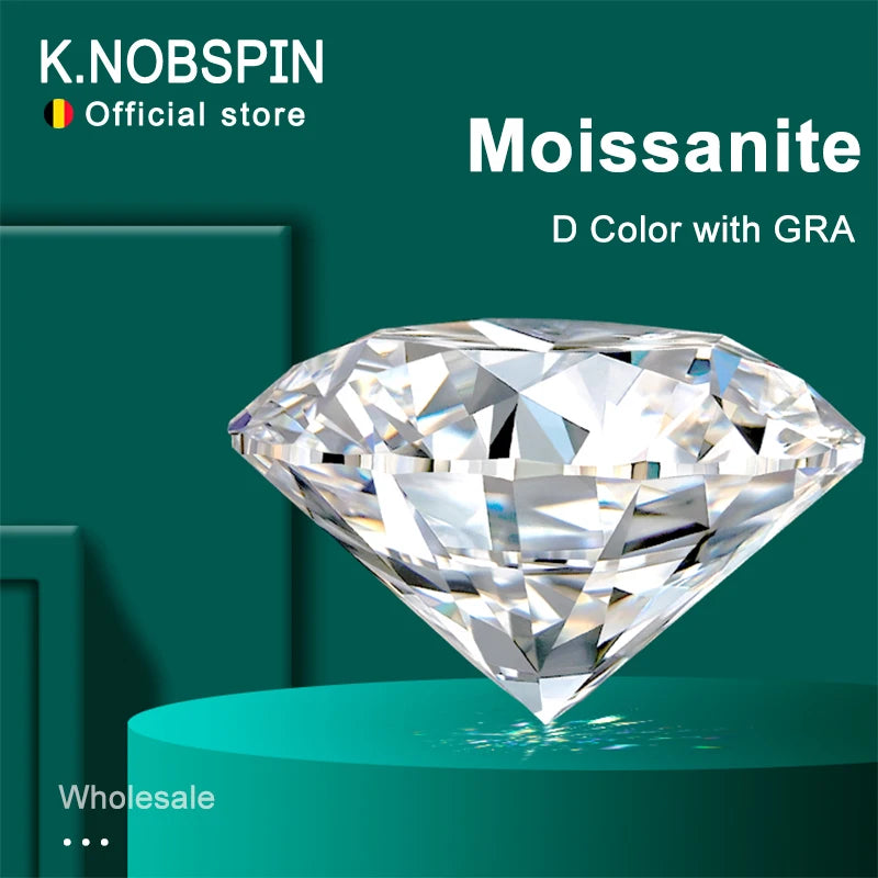 KNOBSPIN Moissanite Stones 3 MM to 10 CT D Color VVS1 Round Shape Cut Lab Grown Diamond with GRA Certificate Gemstones Wholesale