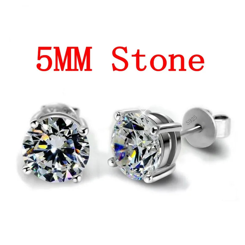 Trendy 5mm/9mm Lab Diamond Stud Earring 100% Real 925 sterling silver Jewelry Engagement Wedding Earrings for Women men Bijou