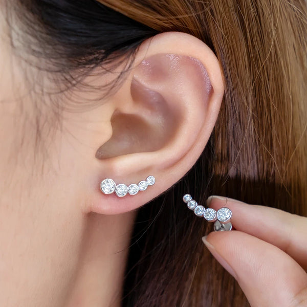 Earrings Climber with D0.43CT Bezel D Color Moissanite Piercing Studs 100% 925 Silver for Women Jewelry GRA Certificate