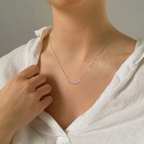 AINUOSHI 7 Stones Round Cut Moissanite Choker Necklace 925 Sterling Silver Multilayer Necklaces for Women Clavicle Chain Jewelry