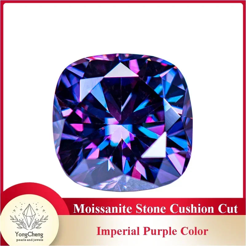 Moissanite Stone Cushion Cut Imperial Purple Color Lab Grow Diamond DIY Ring Necklace Earrings Main Materials With GRA Report