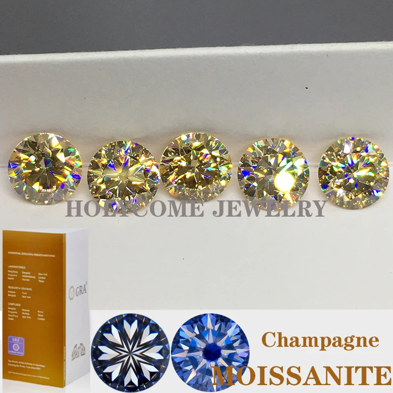 Lab Grown Moissanite Loose Gemstone Round Champagne Color VVS1 Excellent Cutting Top Diamonds Stone 3EX For Women Jewelry Making