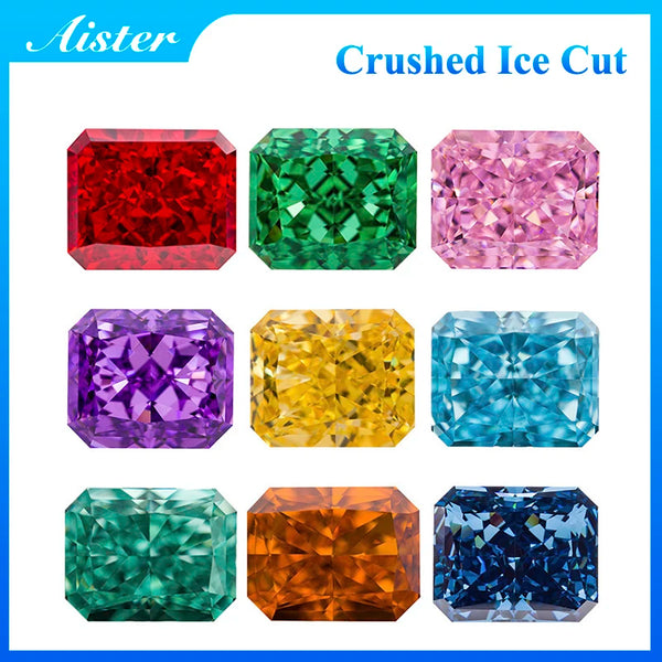 Top Colors Radiant Crushed Ice Cut High Carbon Diamond Cubic Zirconia Gesstome 4K Cutting 5A Grade Quality CZ Lab Zircon Stones