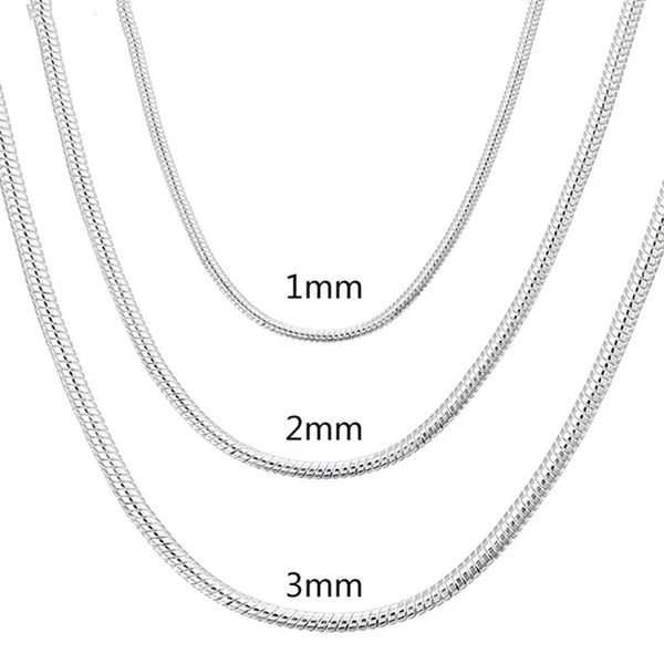 40-75cm Silver Color 1MM/2MM/3MM solid Snake Chain Necklace For Men Women fashion party wedding accessories Jewelry gifts