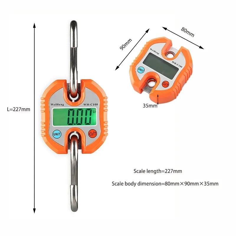 Electronic Hanging Scales 150kg 50g  Digital Stainless Steel Hook Weighing LCD Crane Scale Loop Fish Heavy Duty Weight Balance