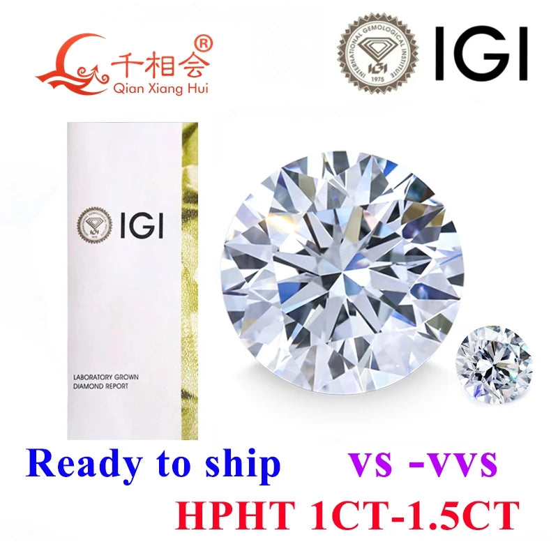 New Promotion HPHT diamond IGI certificated D E  0.3CT -2.2CT VS VVS SI clarity 3EX cutting round lab grown diamond loose stone