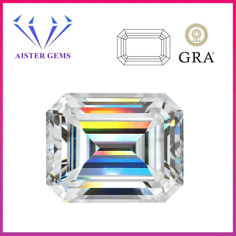 Real Moissanite Loose Stones Lab Diamonds Emerald Cut D Color VVS1 Pass Diamond Tester with GRA Certificate and Code On Stone