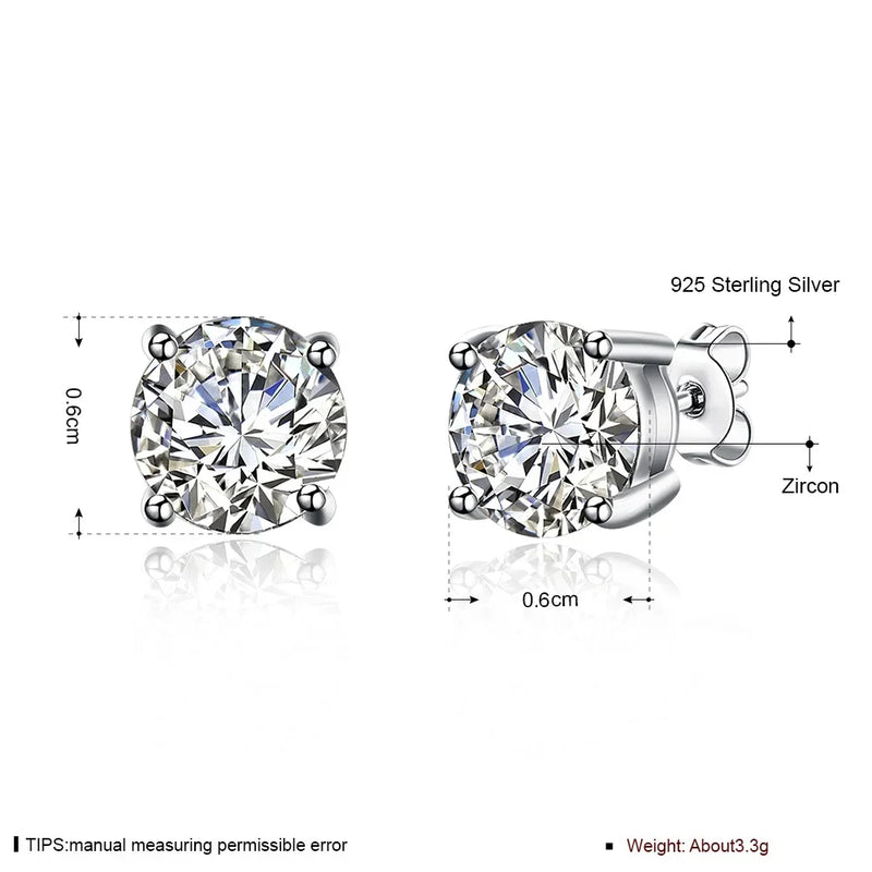 925 Sterling silver classic diamond stud earrings for women Luxury Fashion Party Wedding Accessories Jewelry Christmas Gifts