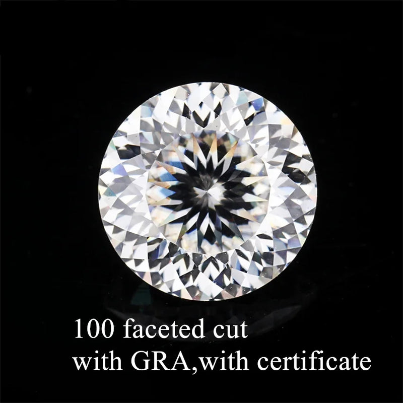 Tbestone Round 100 Faceted Cut Loose Moissanite Stones 0.1-6ct D Color VVS1 Lab Grown Diamonds With GRA Certificates Pass Tester