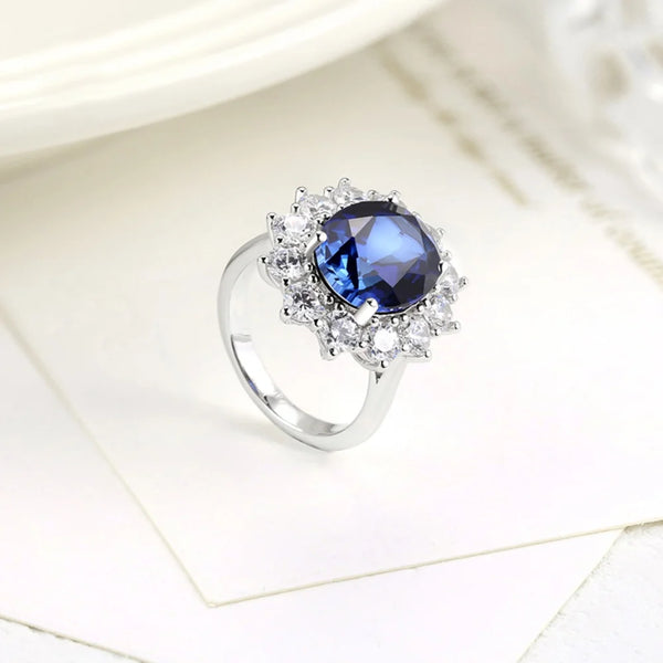 6.0CT Sea Blue Sapphire Ring Oval Cut Eternity Diana Trending Popular Wedding Royal Handmade Jewelry For Women Hot Sale