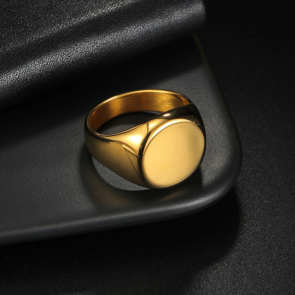 316L Stainless Steel Round Signet Ring For Men 2025 New Simple Male Finger Jewelry Accessories