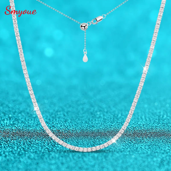 Smyoue Each 2mm All Zircon/moissanite Tennis Necklace for Women Man Adjustable Choker Chain 100% 925 Sterling Silver Jewelry