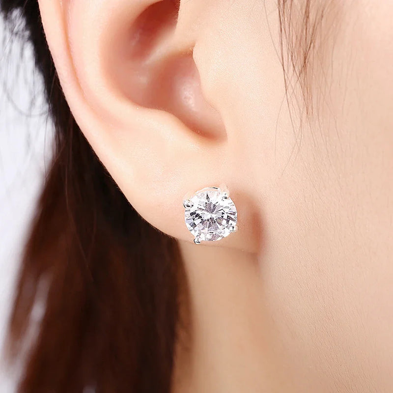 925 Sterling silver classic diamond stud earrings for women Luxury Fashion Party Wedding Accessories Jewelry Christmas Gifts