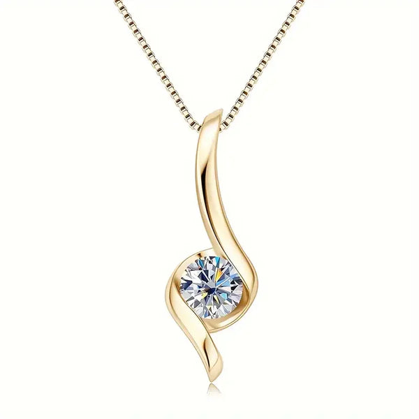Moissanite necklace with 18K gold-plated S925 silver—dazzling pendant jewelry, ideal for engagement, wedding, or luxury gifts.