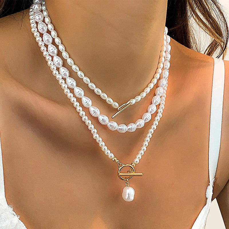 Elegant Vintage Imitation-Pearl Love Heart Pendant Choker Necklace Women Punk OT Buckle Bead Chain Wed Jewelry Y2K Accessories