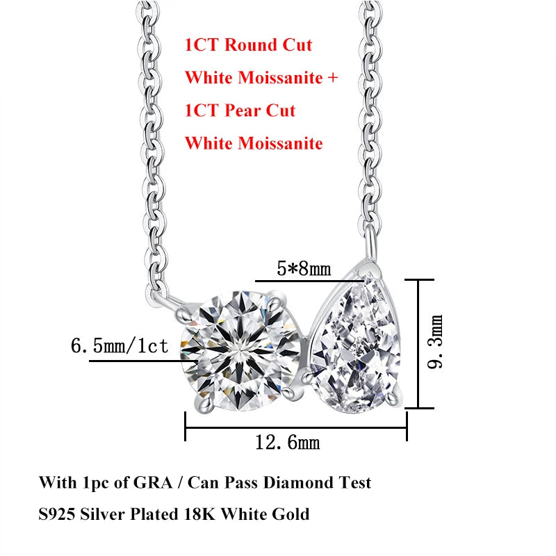 EWYA 2025 New In Pear Cut D Color Moissanite Pendant Necklace for Women 925 Silver GRA Certified Pass Diamond Test Neck Chain