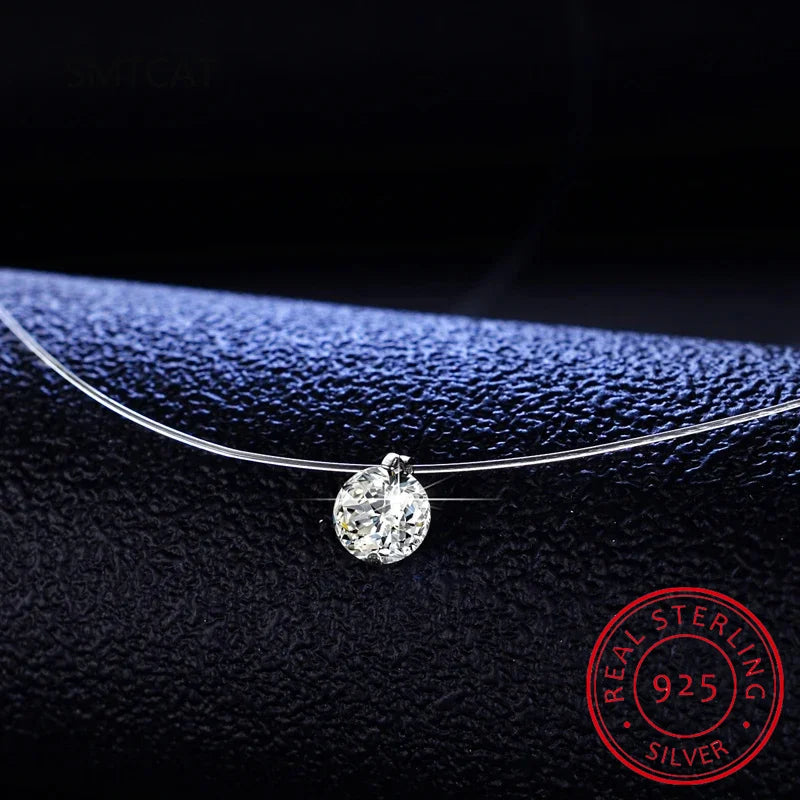 S925 Sterling Silver 1ct D VVS1 Diamond with GRA Moissanite Fishing Line Pendant Necklace for Women Sparkling Fine Jewelry