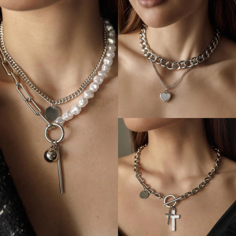 European and American Jewelry Cross Heart Pendant Necklace for Women Sweater Chain Trendy Jewelry Accessories