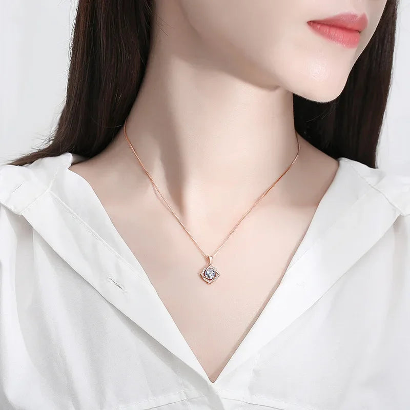 NeeTim Moissanite Necklace for Women 925 Sterling Silver Plated 18k White Gold Pendant Wedding Party Jewelry with Certificates