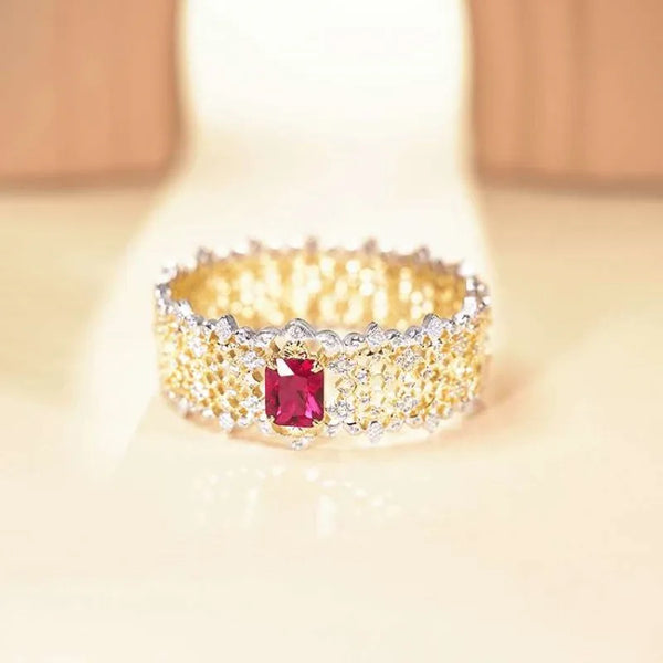 925 Sterling Silver Real Cultivate Lab Pigeon Blood Red Ruby Emerald Cut Diamond Gemstone Bracelets Bangle Fine Jewelry