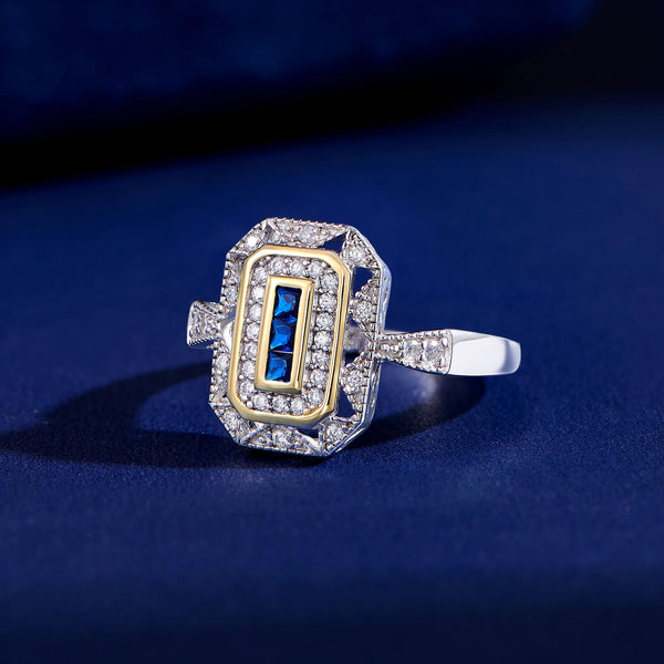 Vintage Engagement Wedding Rings for Women Real 925 Sterling Silver White & Gold Color Blue AAAAA Zircon Cocktail Ring