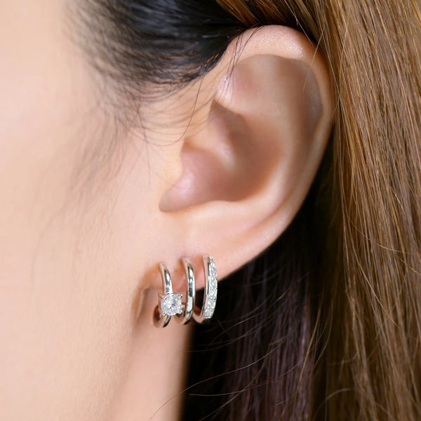 Triple Side Hoops Earrings Half Open Cuff Real 925 Silver Piercing Ear Moissanite Stud Earrings for Women Korean Jewelry
