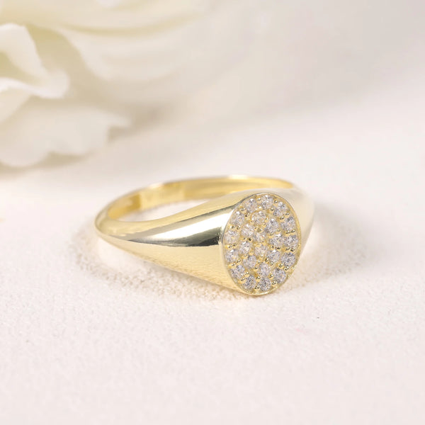 GEM'S BALLET 925 Sterling Silver Round Moissanite Wedding Band Ring Dainty 14K Gold Signet Ring Gift For Her Anniversary Ring