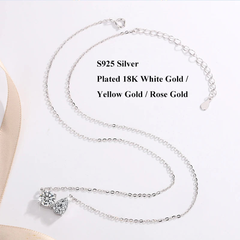 EWYA 2025 New In Pear Cut D Color Moissanite Pendant Necklace for Women 925 Silver GRA Certified Pass Diamond Test Neck Chain