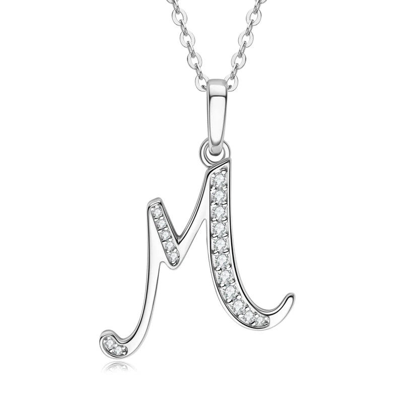 IOGOU D VVS1 Moissanite Name Necklace A-Z 26 Letter Initial Pendant Real Silver 925 for Women Girls Valentine's Day Gift Jewelry