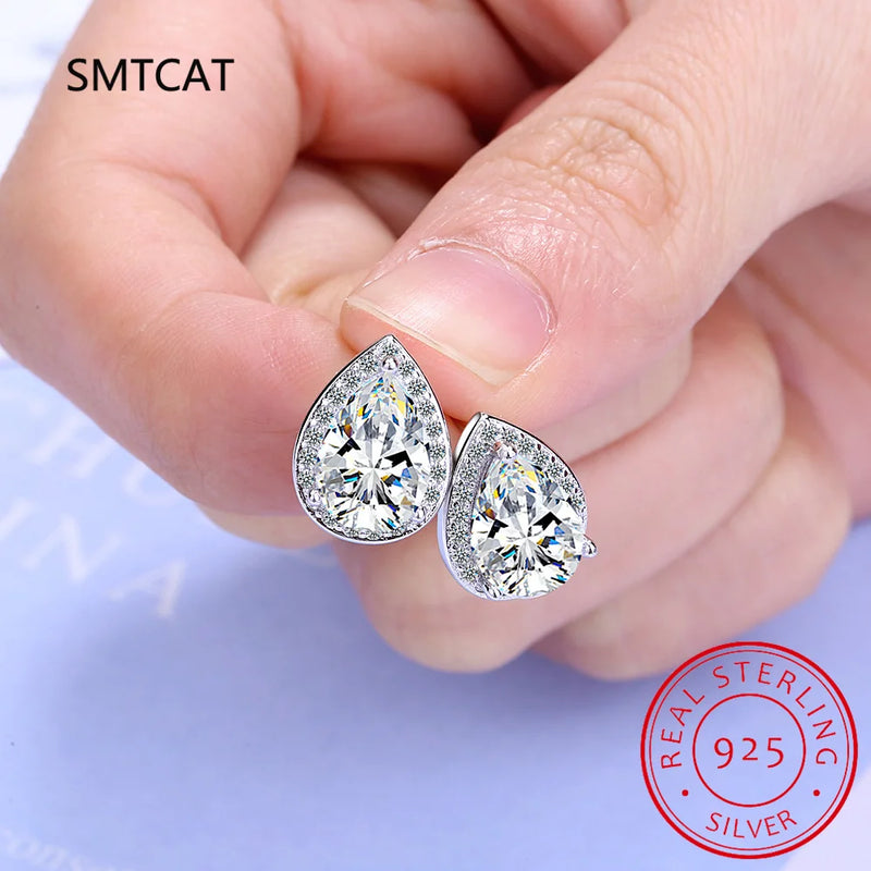 1/2/4 Carat Waterdrop Shape Moissanite Stud Earrings with Certificates Pear Cut Diamond Ear Studs for Women 925 Silver Earring