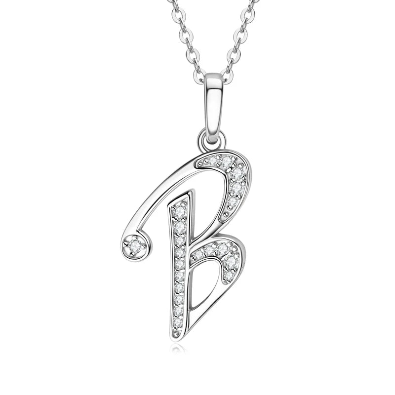 IOGOU D VVS1 Moissanite Name Necklace A-Z 26 Letter Initial Pendant Real Silver 925 for Women Girls Valentine's Day Gift Jewelry