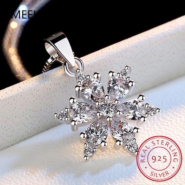 Real Moissanite Snowflake Pendant Necklace D Color VVS1 Lab Diamonds 925 Sterling Silver for Women Wedding Fine Jewelry