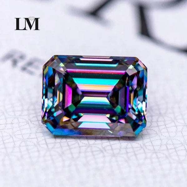 Moissanite Gemstone Emerald Cut Rainbow Green Color Lab Grown Diamond For DIY Charms Woman Jewelry Making With GRA Certificate