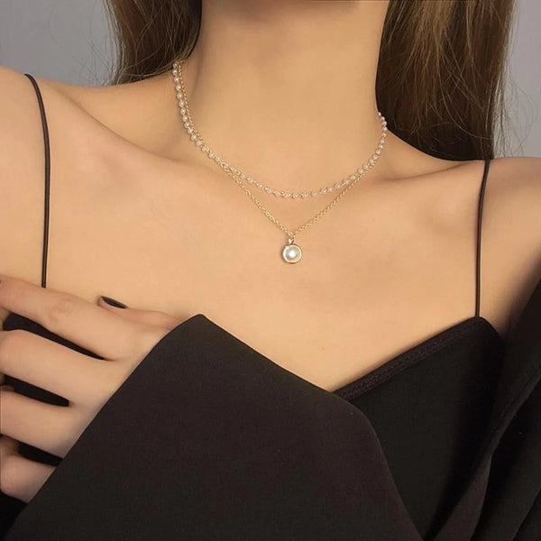 Fashion Imitation Pearl Necklace Women Personality Simple Collarbone Chain Japanese and Korean Style New Golden Tendency Jewelry