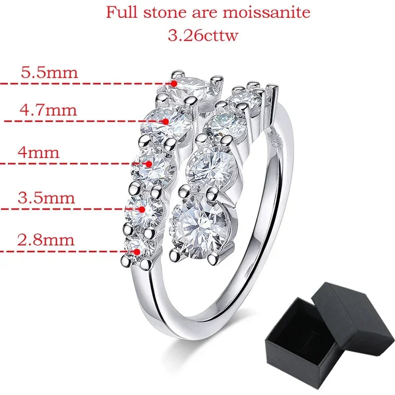 Smyoue 10 Gems Full Moissanite Rings for Women Sparkling Flawless Lab Created Diamond Wedding Band S925 Sterling Silver Jewelry