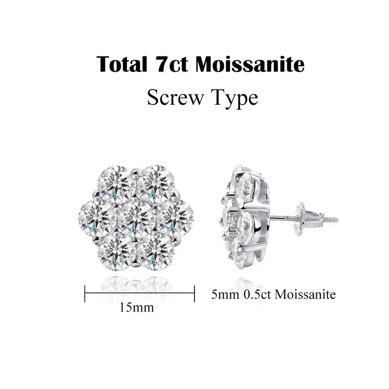 FEOBUR 7ct 14 Stones Full Moissanite Stud Earrings for Women 925 Sterling Silver Flower Shape Diamond Earring Wedding Jewelry