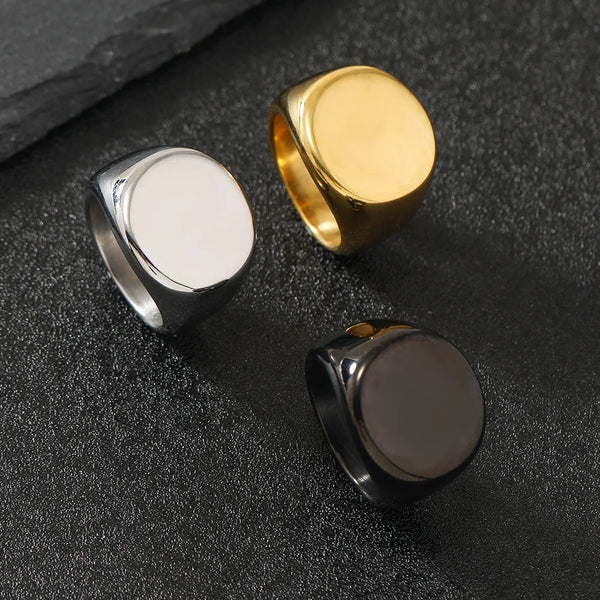 316L Stainless Steel Round Signet Ring For Men 2025 New Simple Male Finger Jewelry Accessories