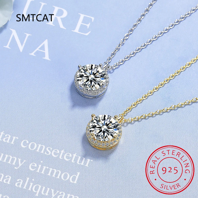 18k Gold Plated 925 Silver 1-3 Carat Solitaire Necklace 9mm 8mm D VVS1 Moissanite Pendant for Women GRA Certified Jewelry Gift