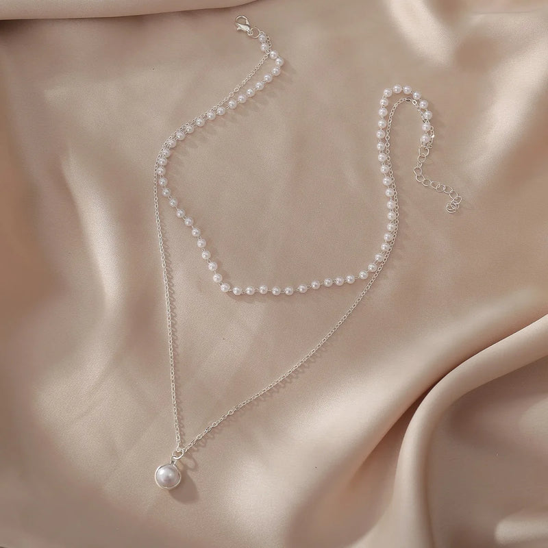 Fashion Imitation Pearl Necklace Women Personality Simple Collarbone Chain Japanese and Korean Style New Golden Tendency Jewelry