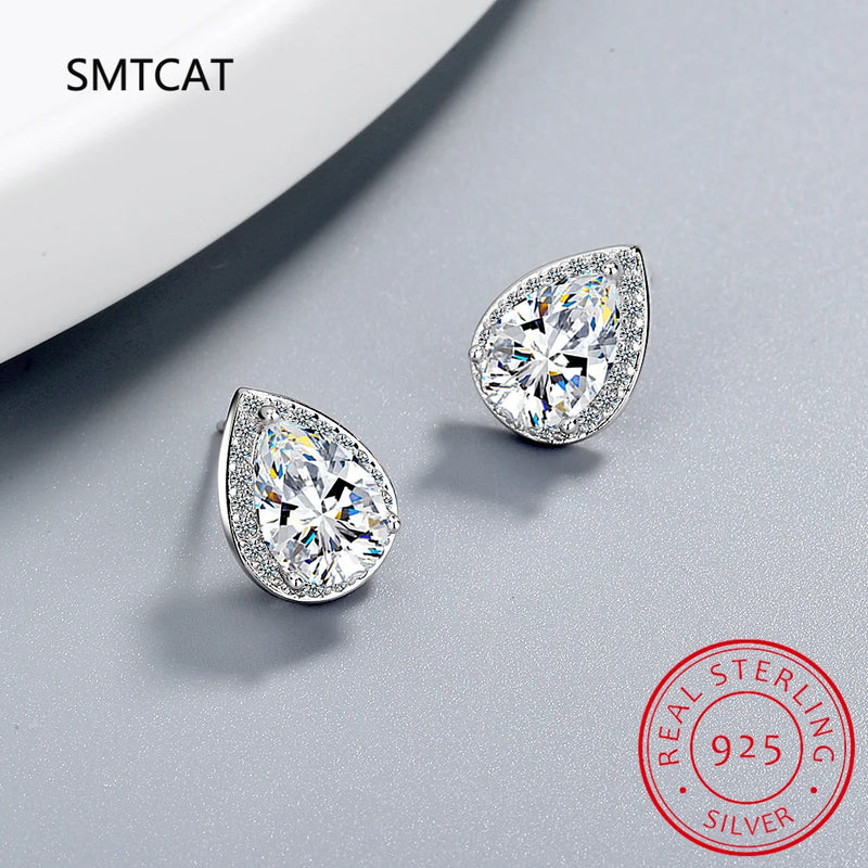 1/2/4 Carat Waterdrop Shape Moissanite Stud Earrings with Certificates Pear Cut Diamond Ear Studs for Women 925 Silver Earring