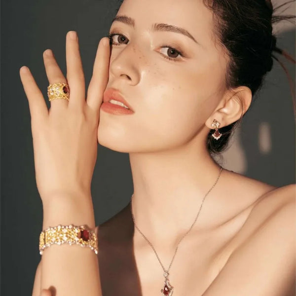 925 Sterling Silver Real Cultivate Lab Pigeon Blood Red Ruby Emerald Cut Diamond Gemstone Bracelets Bangle Fine Jewelry