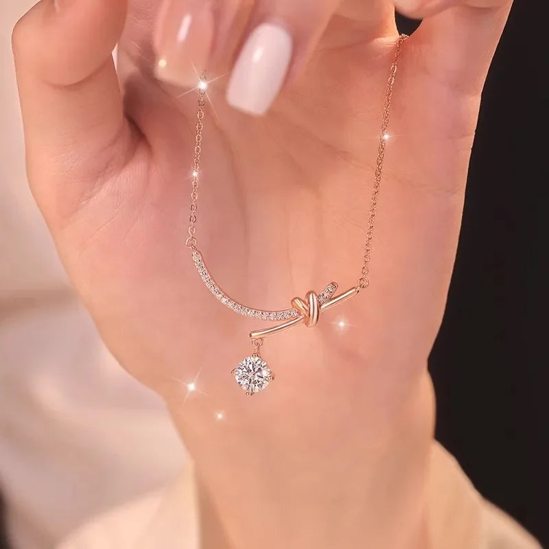 1CT D Color Moissanite Diamond Bowknot Pendants Necklace For Women 925 Sterling Silver Elegant Luxury Wedding Party Jewelry Gift