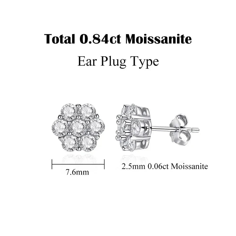 FEOBUR 7ct 14 Stones Full Moissanite Stud Earrings for Women 925 Sterling Silver Flower Shape Diamond Earring Wedding Jewelry