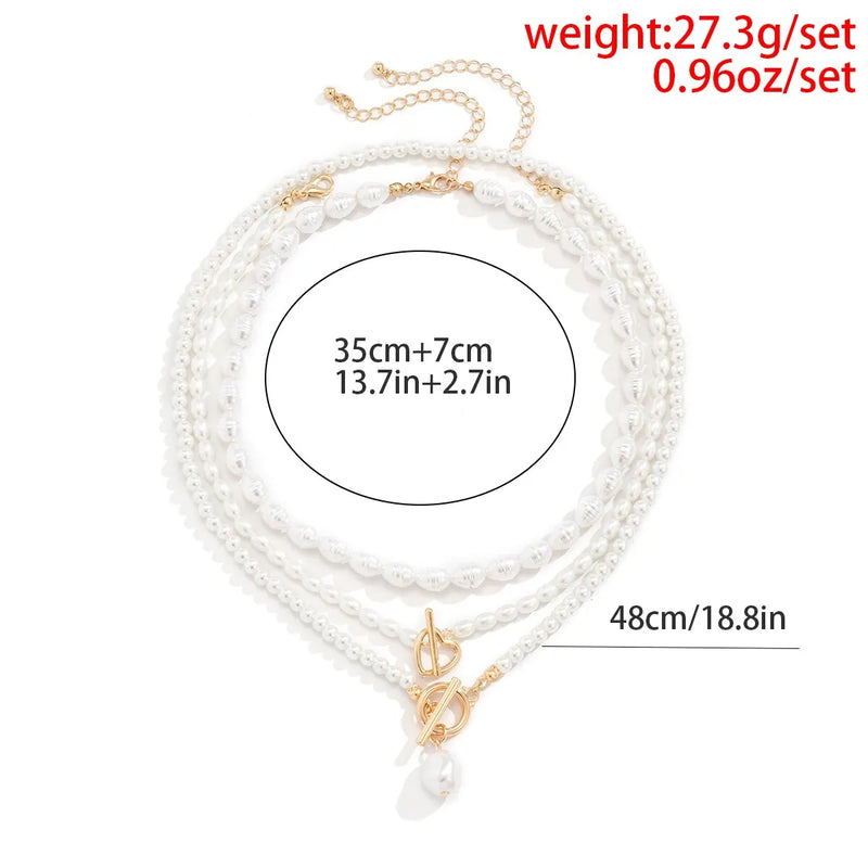 Elegant Vintage Imitation-Pearl Love Heart Pendant Choker Necklace Women Punk OT Buckle Bead Chain Wed Jewelry Y2K Accessories