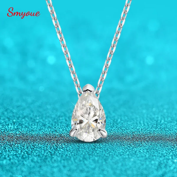 Smyoue Certified 1CT 2CT Pear Cut D VVS1 Moissanite Necklace for Women 18k Gold Plated Jewelry 100%  Sterling Silver 925 Pendant