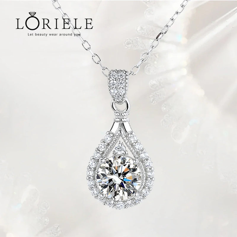 LORIELE 100% Real Moissanite Necklace for Women Vvs Round Cut Diamond Pendant for Girlfriend Jewelry S925 Sterling Silver Gra