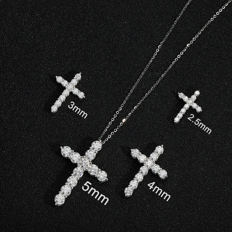 Full Moissanite Cross Pendant Necklace Original 925 Sterling Sliver Chain Plated 18k White Gold Fine Necklace for Women Jewelry