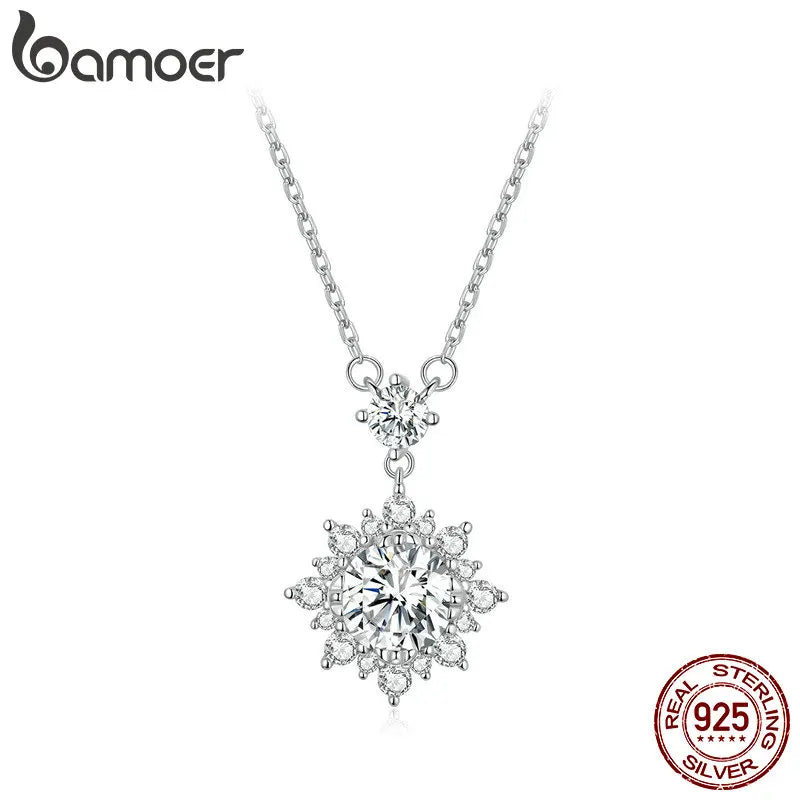 BAMOER Moissanite Halo Necklace for Women, 1 Carat Lab Grown Diamond 925 Sterling Silver Chain Necklace