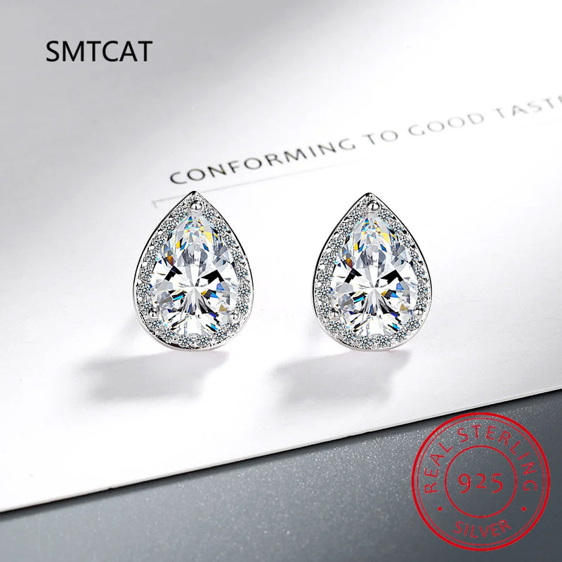 1/2/4 Carat Waterdrop Shape Moissanite Stud Earrings with Certificates Pear Cut Diamond Ear Studs for Women 925 Silver Earring