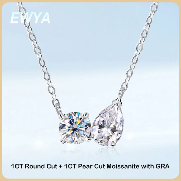 EWYA 2025 New In Pear Cut D Color Moissanite Pendant Necklace for Women 925 Silver GRA Certified Pass Diamond Test Neck Chain